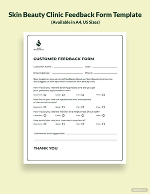 Skin Beauty Clinic Feedback Form Template