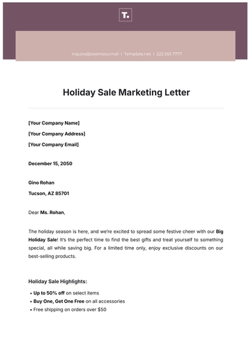 Free Holiday Sale Marketing Letter Template to Edit Online