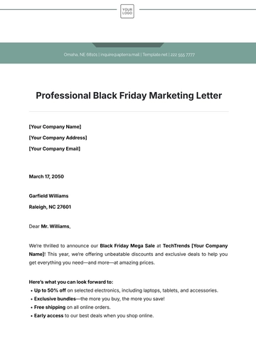 Free Professional Black Friday Marketing Letter Template to Edit Online