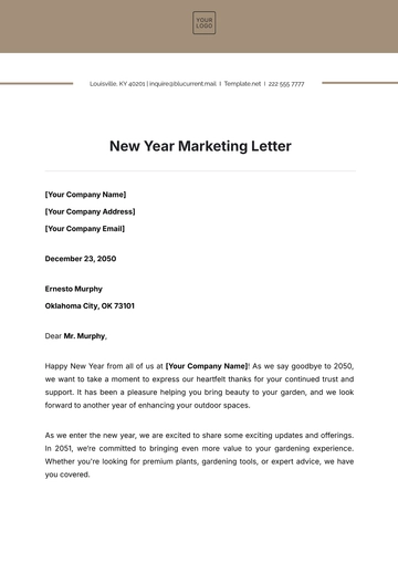 Free New Year Marketing Letter Template to Edit Online