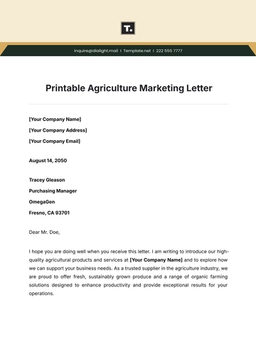 Free Printable Agriculture Marketing Letter Template to Edit Online