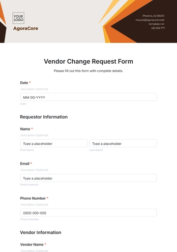 Free Vendor Change Request Form Template to Edit Online