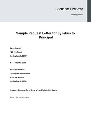 Free Sample Request Letter for Syllabus to Principal Template to Edit Online