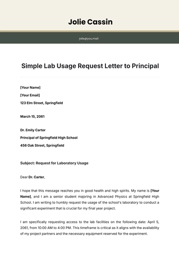 Free Simple Lab Usage Request Letter to Principal Template to Edit Online
