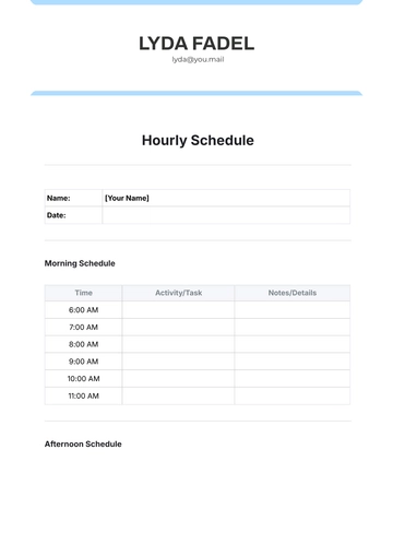 Free Hourly Schedule Template to Edit Online