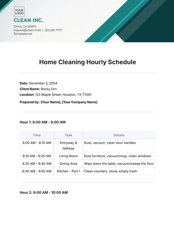 Free Home Cleaning Hourly Schedule Template to Edit Online