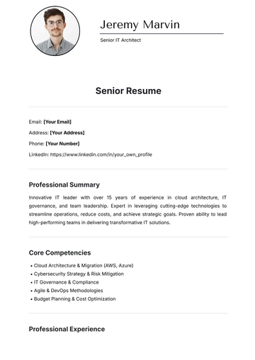 Free Senior Resume Template to Edit Online