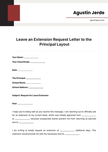 Free Leave Extension Request Letter to Principal Layout Template to Edit Online