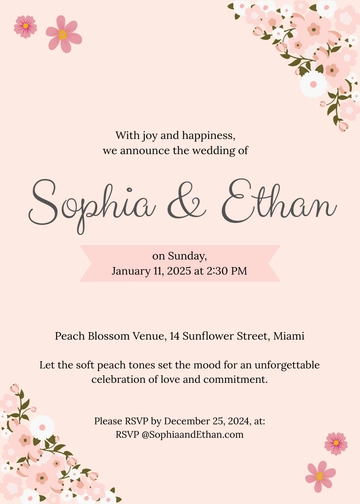 Free Peach Wedding Invitation Template to Edit Online