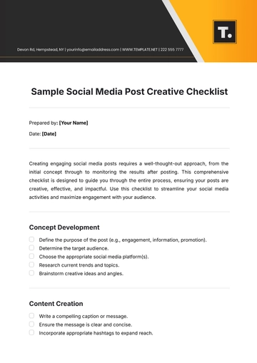 Free Sample Social Media Post  Creative Checklist Template to Edit Online