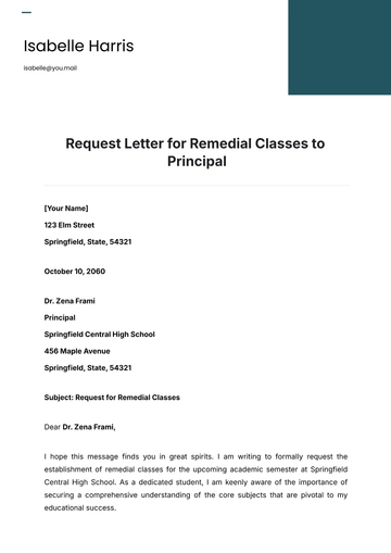 Free Request Letter for Remedial Classes to Principal Template to Edit Online