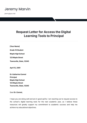 Free Request Letter for Access the Digital Learning Tools to Principal Template to Edit Online