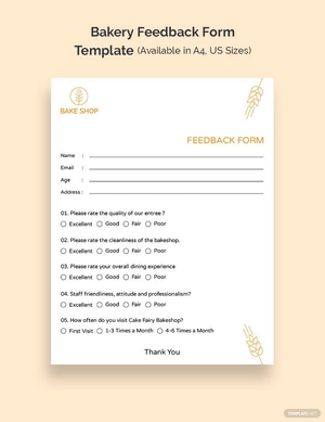 Bakery Feedback Form Template