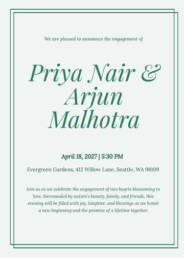 Free Green Engagement Invitation Template to Edit Online