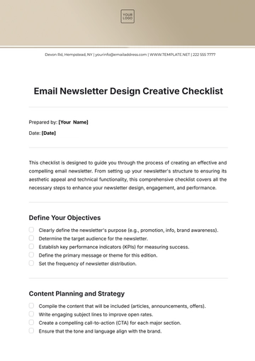 Free Email Newsletter Design  Creative Checklist Template to Edit Online