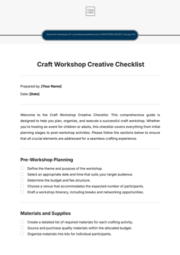 Free Craft Workshop  Creative Checklist Template to Edit Online