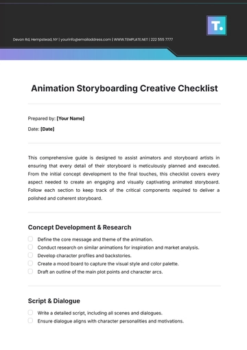 Free Animation Storyboarding  Creative Checklist Template to Edit Online