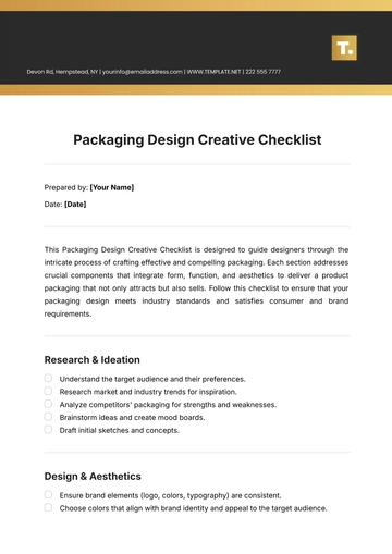 Free Packaging Design  Creative Checklist Template to Edit Online