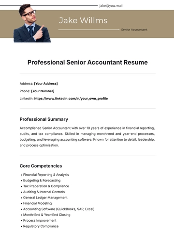 Free Professional Senior Accountant Resume Template to Edit Online