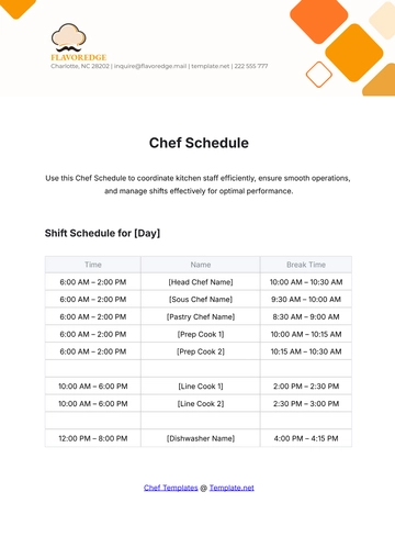 Free Chef Schedule Template to Edit Online