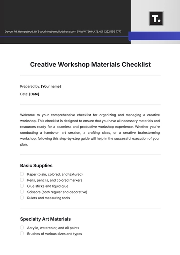 Free Creative Workshop Materials  Creative Checklist Template to Edit Online