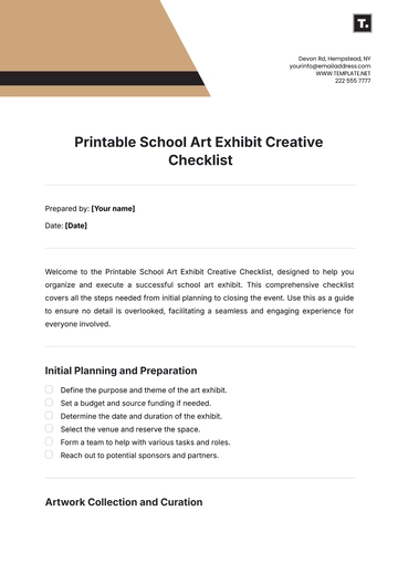 Free Printable School Art Exhibit  Creative Checklist Template to Edit Online