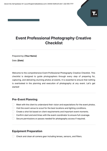 Free Event Professional Photography  Creative Checklist Template to Edit Online