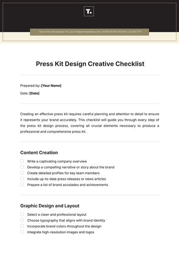 Free Press Kit Design  Creative Checklist Template to Edit Online