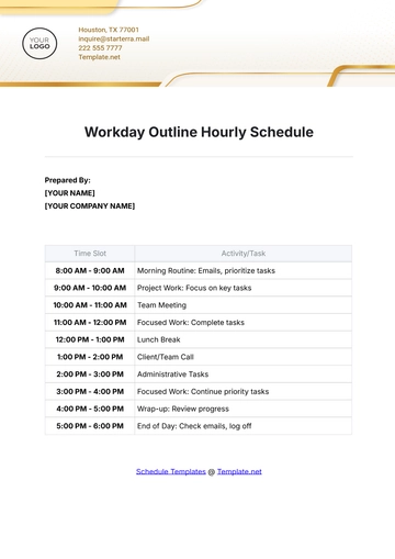 Free Workday Outline Hourly Schedule Template to Edit Online