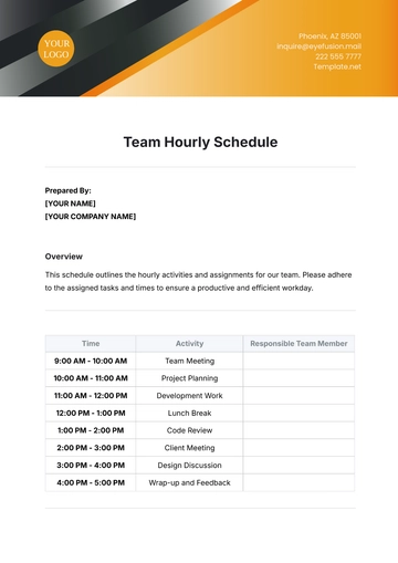 Free Team Hourly Schedule Template to Edit Online