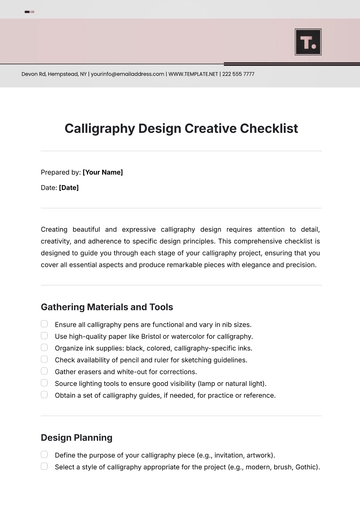 Free Calligraphy Design  Creative Checklist Template to Edit Online