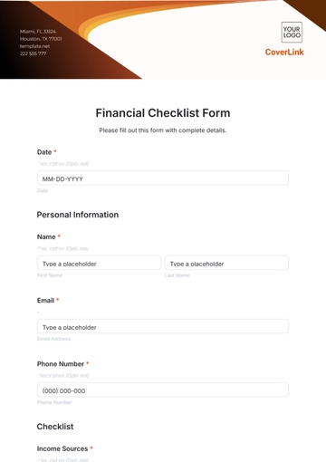 Free Financial Checklist Form Template to Edit Online
