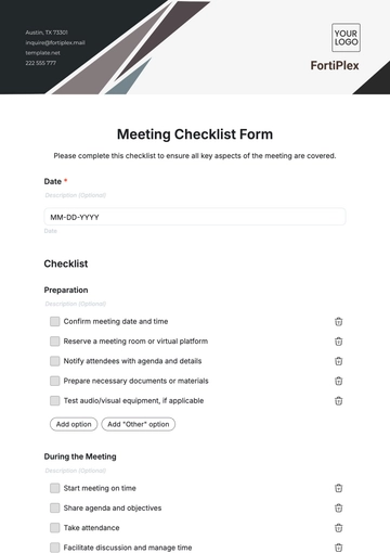 Free Meeting Checklist Form Template to Edit Online