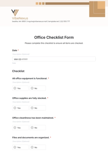Free Office Checklist Form Template to Edit Online