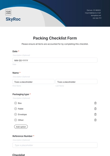 Free Packing Checklist Form Template to Edit Online