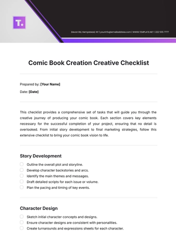 Free Comic Book Creation  Creative Checklist Template to Edit Online