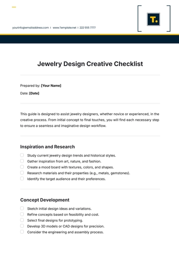 Free Jewelry Design  Creative Checklist Format Template to Edit Online