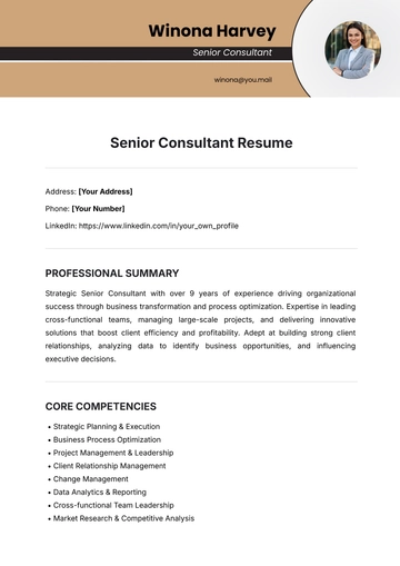 Free Senior Consultant Resume Template to Edit Online