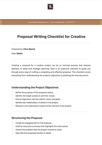 Free Proposal Writing Checklist for Creative Template to Edit Online