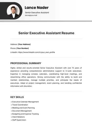 Free Senior Executive Assistant Resume Template to Edit Online