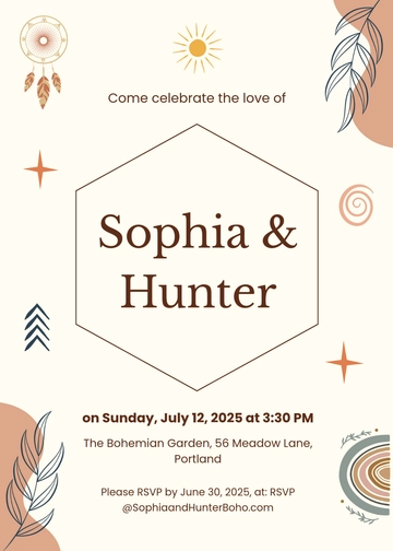 Free Boho Wedding Invitation Template to Edit Online
