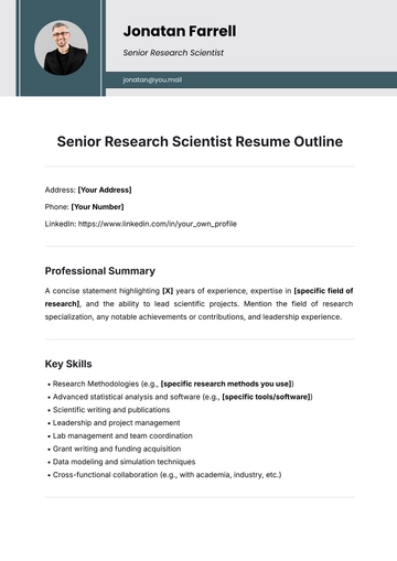Free Senior Research Scientist Resume Outline Template to Edit Online