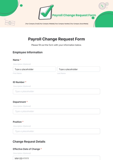 Free Payroll Change Request Form Template to Edit Online