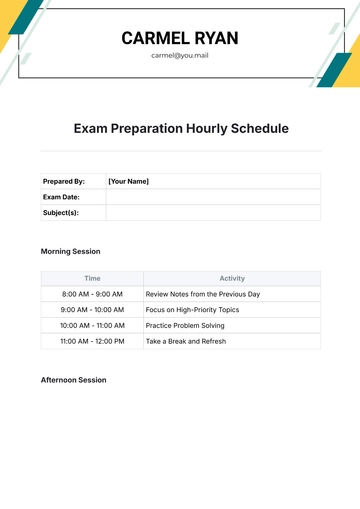 Free Exam Preparation Hourly Schedule Template to Edit Online