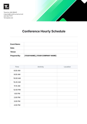 Free Conference Hourly Schedule Template to Edit Online