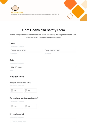 Free Chef Health and Safety Form Template to Edit Online