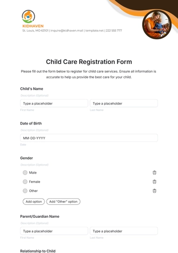 Free Child Care Registration Form Template to Edit Online
