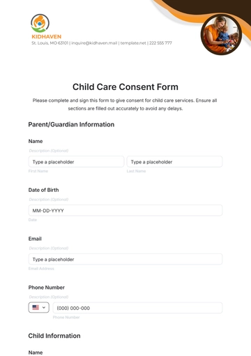 Free Child Care Consent Form Template to Edit Online