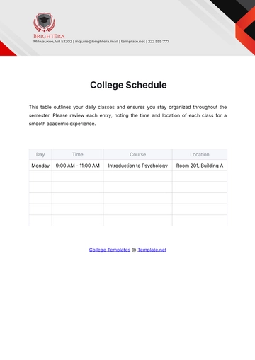 Free College Schedule Template to Edit Online