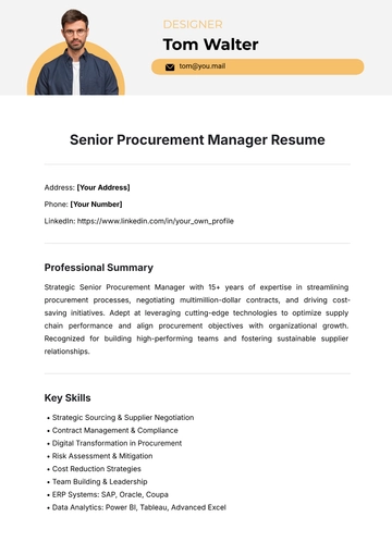 Free Senior Procurement Manager Resume Template to Edit Online